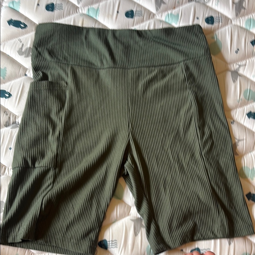 No Boundaries Green Bike Shorts with Wide Waistband